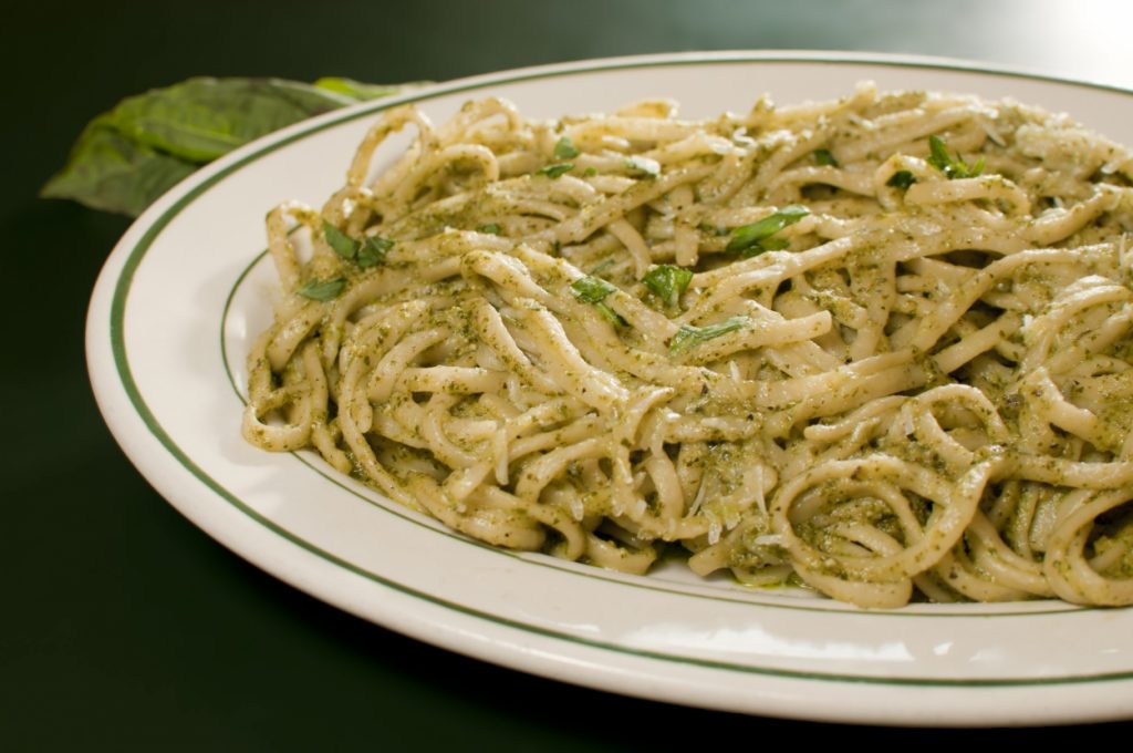 spaghetti with basil and pesto