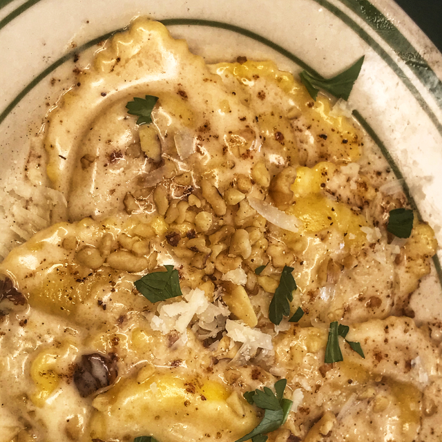 Pumpkin Ravioli with Alfredo..